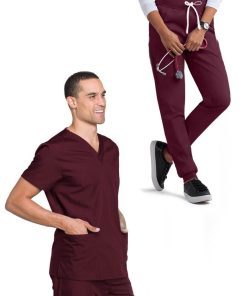 Microfiber Unisex Jogger Scrub Set 4 Pockets Half Sleeves, Top 2 Lower Pockets and Jogger Pant 2 Side Pockets with Full Elastic Waistband and Drawstring (Twill White)